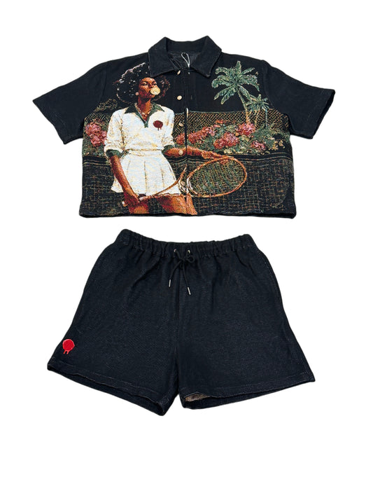 HANKINS PARK "IN BLOOM" SHORT SET "BLACK"