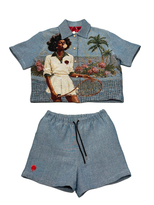 HANKINS PARK "IN BLOOM" SHORT SET "BLUE"