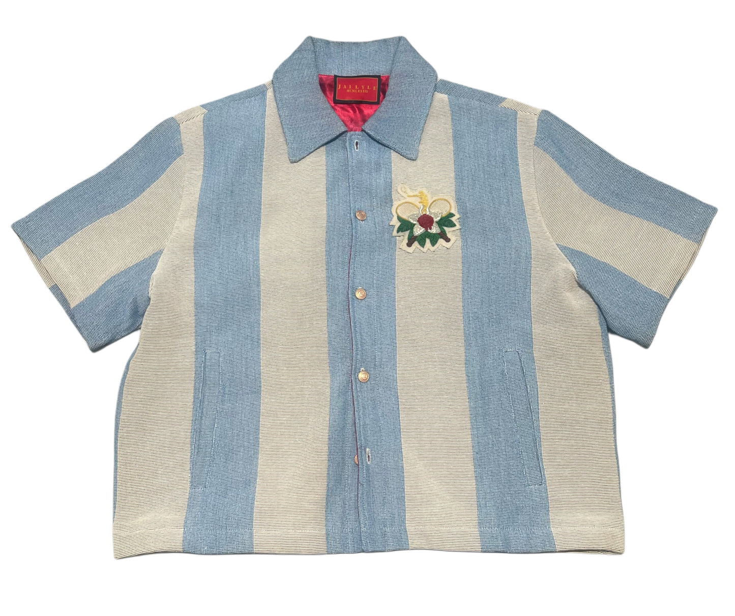 HANKINS PARK TENNIS CLUB "CABANA STRIPES" SHIRT/JACKET TOP/LINEN BLUE