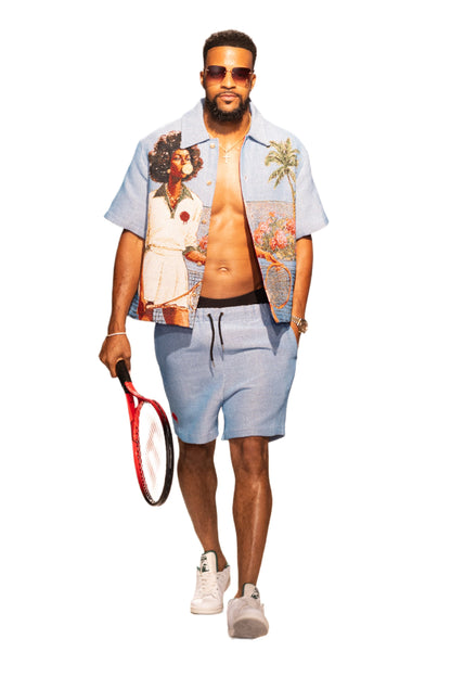 HANKINS PARK "IN BLOOM" SHORT SET "BLUE" (MADE TO ORDER)