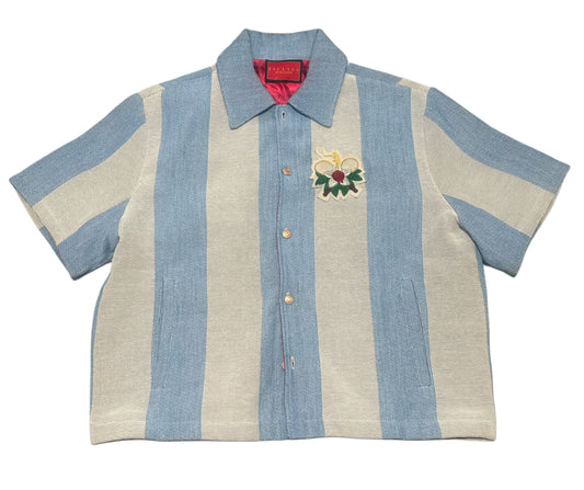 HANKINS PARK TENNIS CLUB "CABANA STRIPES" SHIRT/JACKET TOP/LINEN BLUE