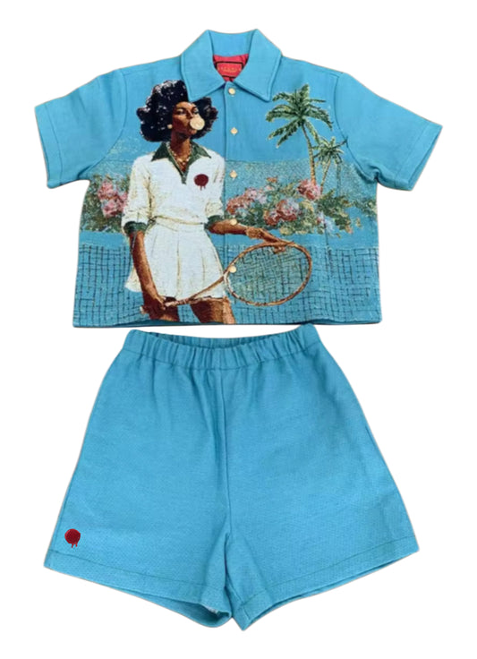 HANKINS PARK "LADY IN BLOOM" SHORT SET "IBIZA BLUE”