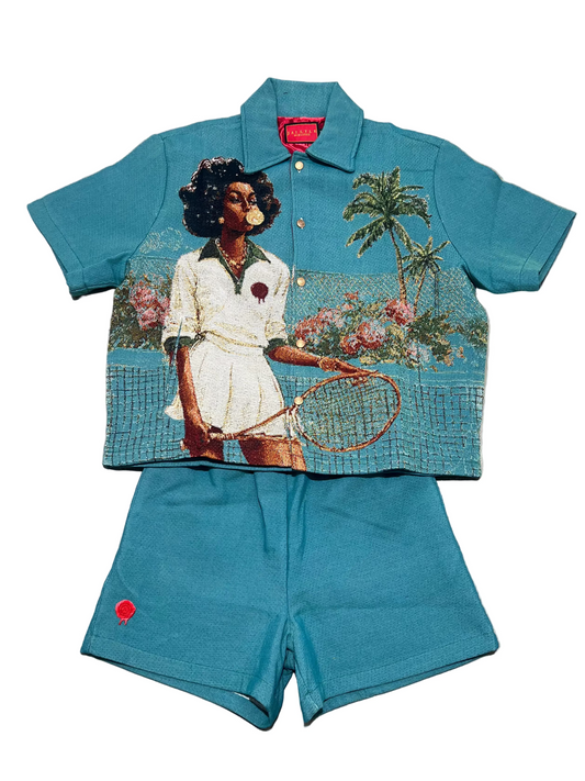 HANKINS PARK "LADY IN BLOOM" SHORT SET "IBIZA BLUE”